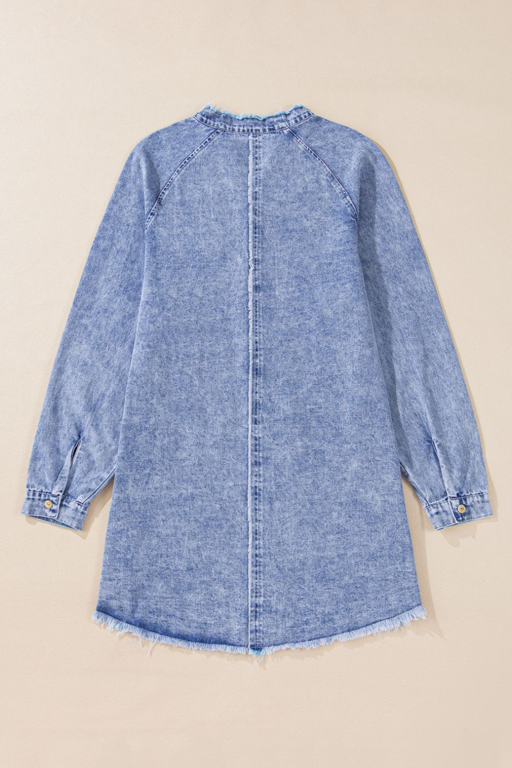 Raw Hem Button Down Long Sleeve Denim Dress - Littles Collection