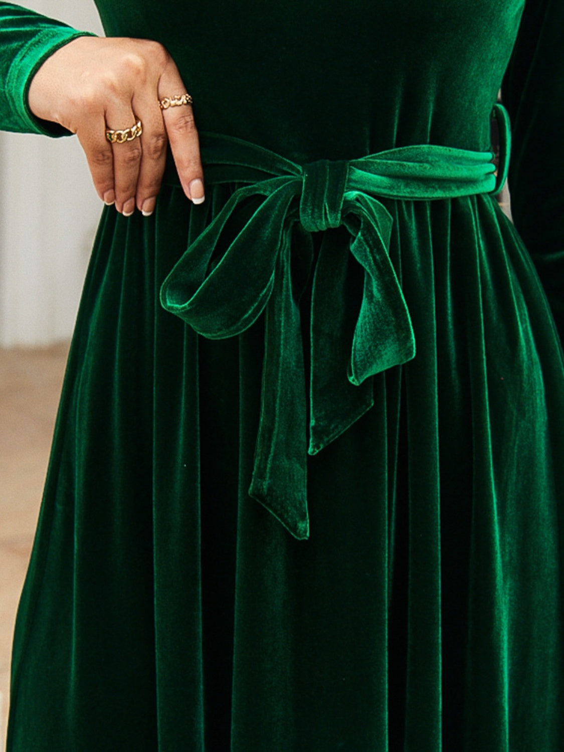 Tie Front Round Neck Velvet Maxi Dress - Littles Collection