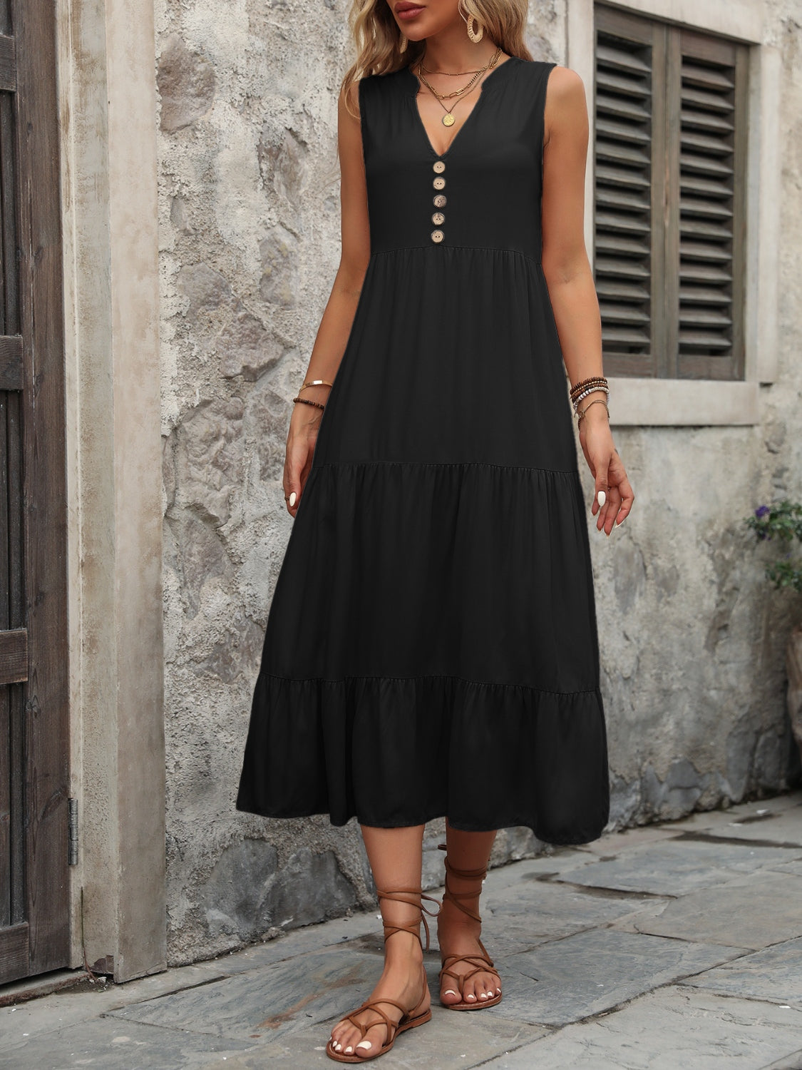 V neck A line black dress for Christmas new arrival