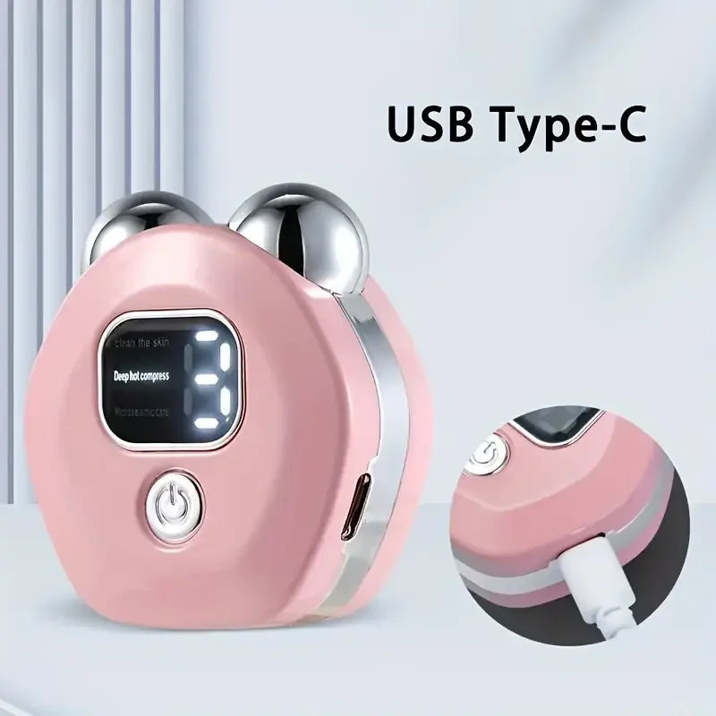 Pink electronic device with USB Type-C connection on a light gray background