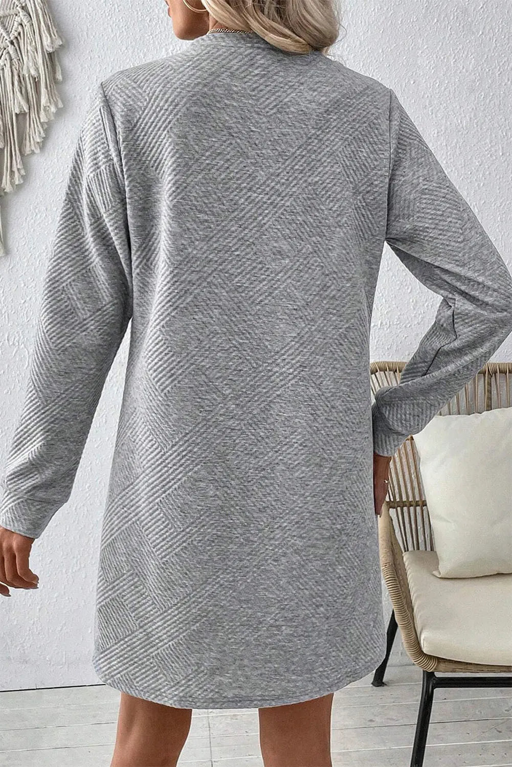 Textured Round Neck Long Sleeve Mini Dress - Littles Collection