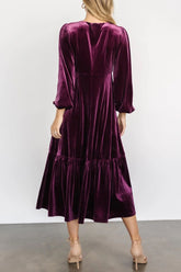V-Neck Long Sleeve Midi Velvet Dress - Littles Collection 