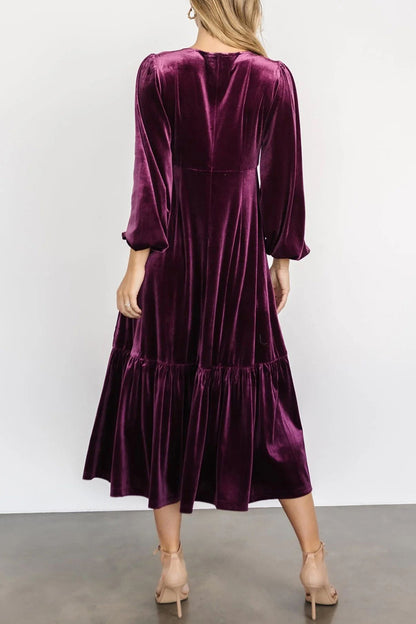 V-Neck Long Sleeve Midi Velvet Dress - Littles Collection 