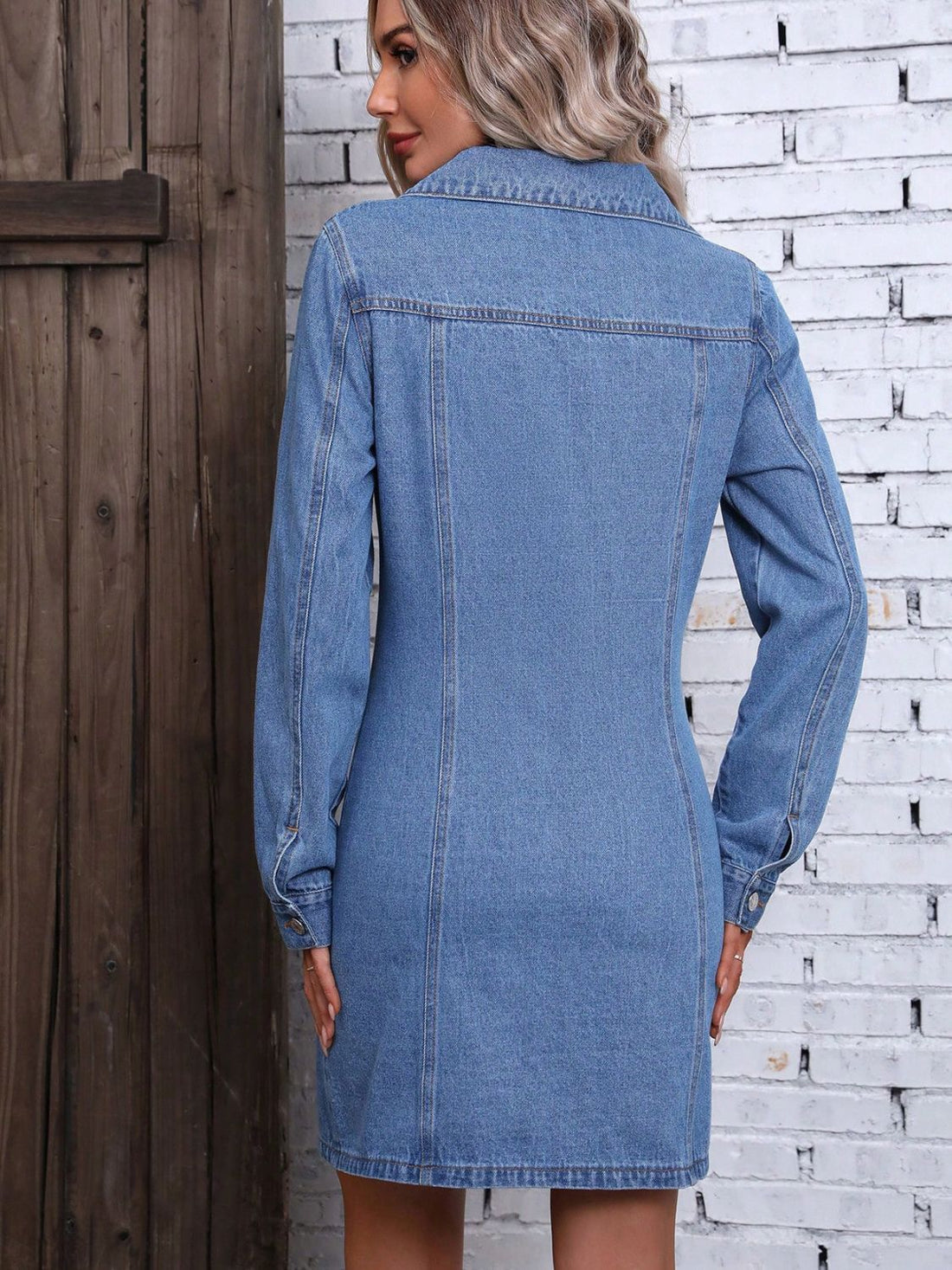 Ruched Button Up Cotton Denim Midi Dress - Littles Collection 