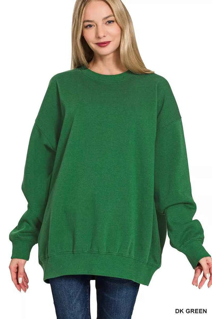 Zenana Oversized Round Neck Fleece Tunic Sweatshirt