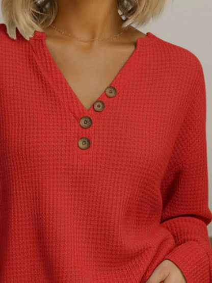 women_fashion - littlescollectionCasual Waffle Knit Long Sleeve T-Shirt Plus Size