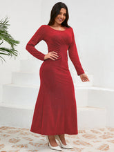 Ruched Round Neck Long Sleeve Dress - Littles Collection 