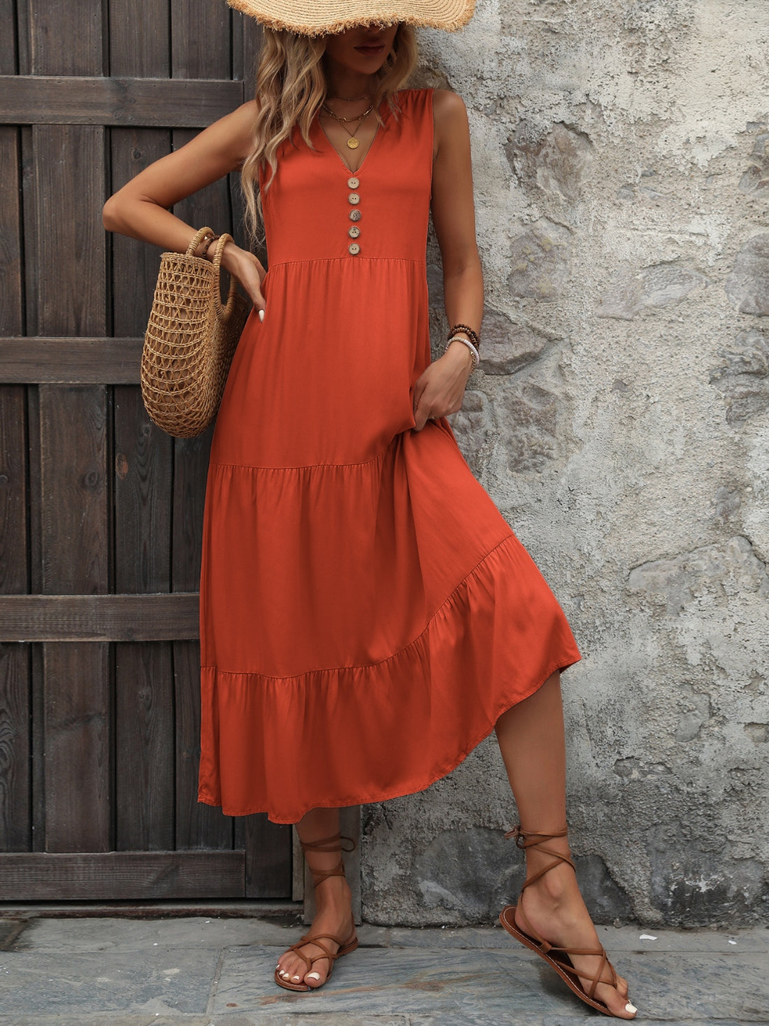 Red flayer A line dress with frill
