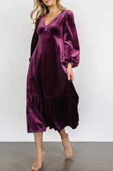 V-Neck Long Sleeve Midi Velvet Dress - Littles Collection 