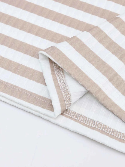 women_fashion - littlescollectionT-shirtStriped Textured Knit Long Sleeve Tee ShirtSYNZ