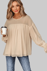 women_fashion - littlescollectionblouseRound Neck Ruffle Blouse Vintage Vibes Chic And Versatilerufflel sleeve blouse