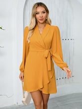 Surplice Tie Waist Long Sleeve Mini Dress - Littles Collection 