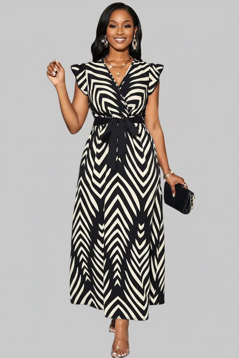 women_fashion - littlescollectionDressPlus Size Chevron Print Waist Tied Wrap Maxi Dress