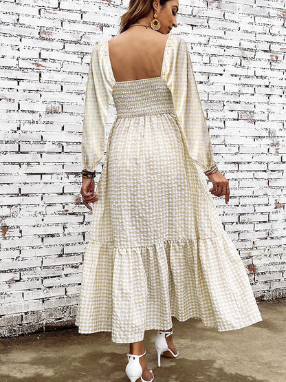 Smocked Square Neck Long Sleeve Cotton Dress - Littles Collection 