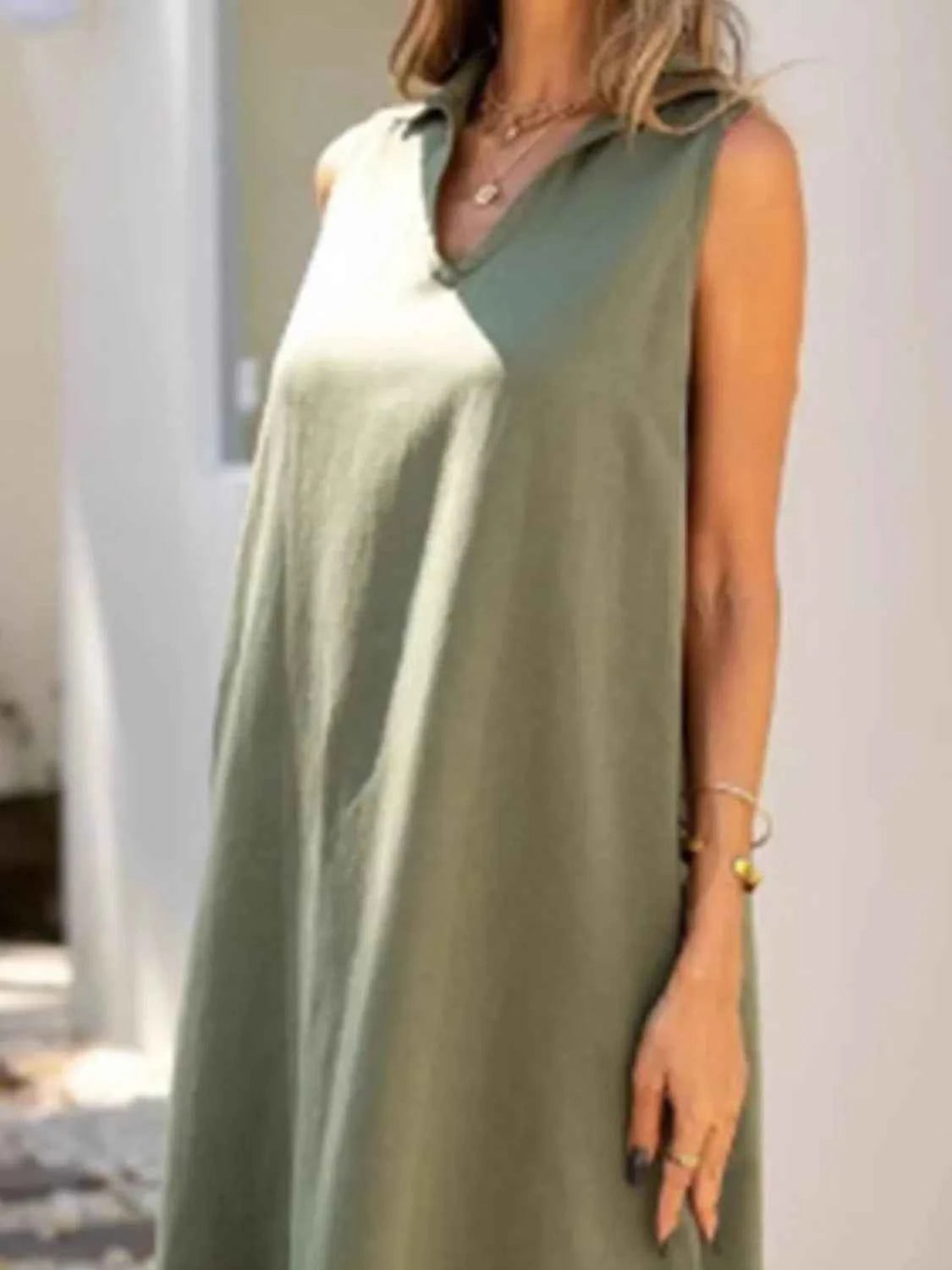 Full Size Side Slit Sleeveless Midi Dress Plus Size