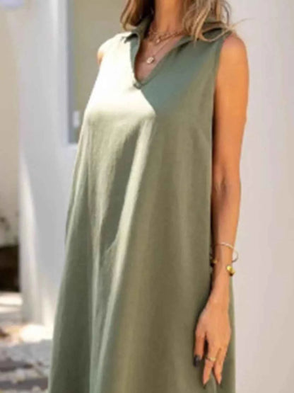 Full Size Side Slit Sleeveless Midi Dress Plus Size