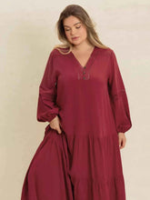 women_fashion - littlescollectionDressPlus Size Bohemian Tiered Maxi Dress with Balloon SleevesRusttydustty