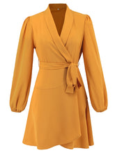 Surplice Tie Waist Long Sleeve Mini Dress - Littles Collection 