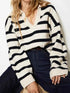 women_fashion - littlescollectionblouseStriped Johnny Collar Knit Sweatshirt Long SleeveFashion Sweatshirt for Women