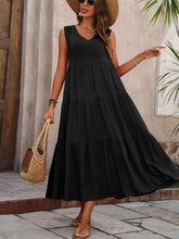 women_fashion - littlescollectionblouseTiered V - Neck Sleeveless Flared Long Cotton DressShip From Overseas