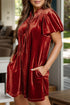 Velvet Tie Neck Short Sleeve Mini Dress - Littles Collection 