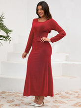 Ruched Round Neck Long Sleeve Dress - Littles Collection 
