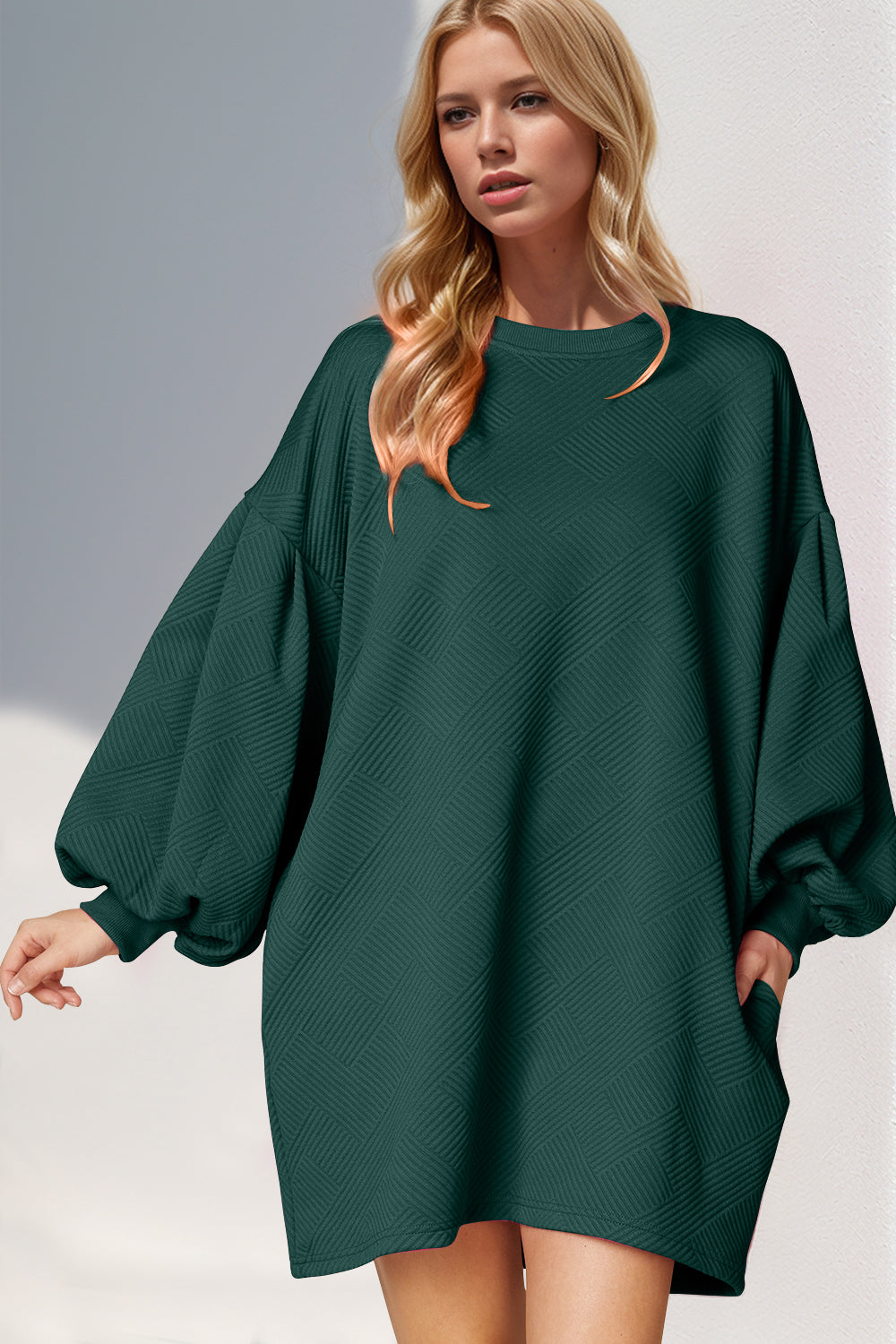 Lantern Sleeve Mini Dress with Pockets