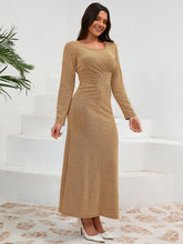 Ruched Round Neck Long Sleeve Dress - Littles Collection 