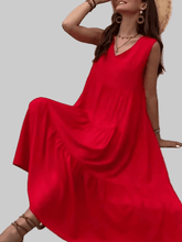 women_fashion - littlescollectionblouseTiered V - Neck Sleeveless Flared Long Cotton DressShip From Overseas