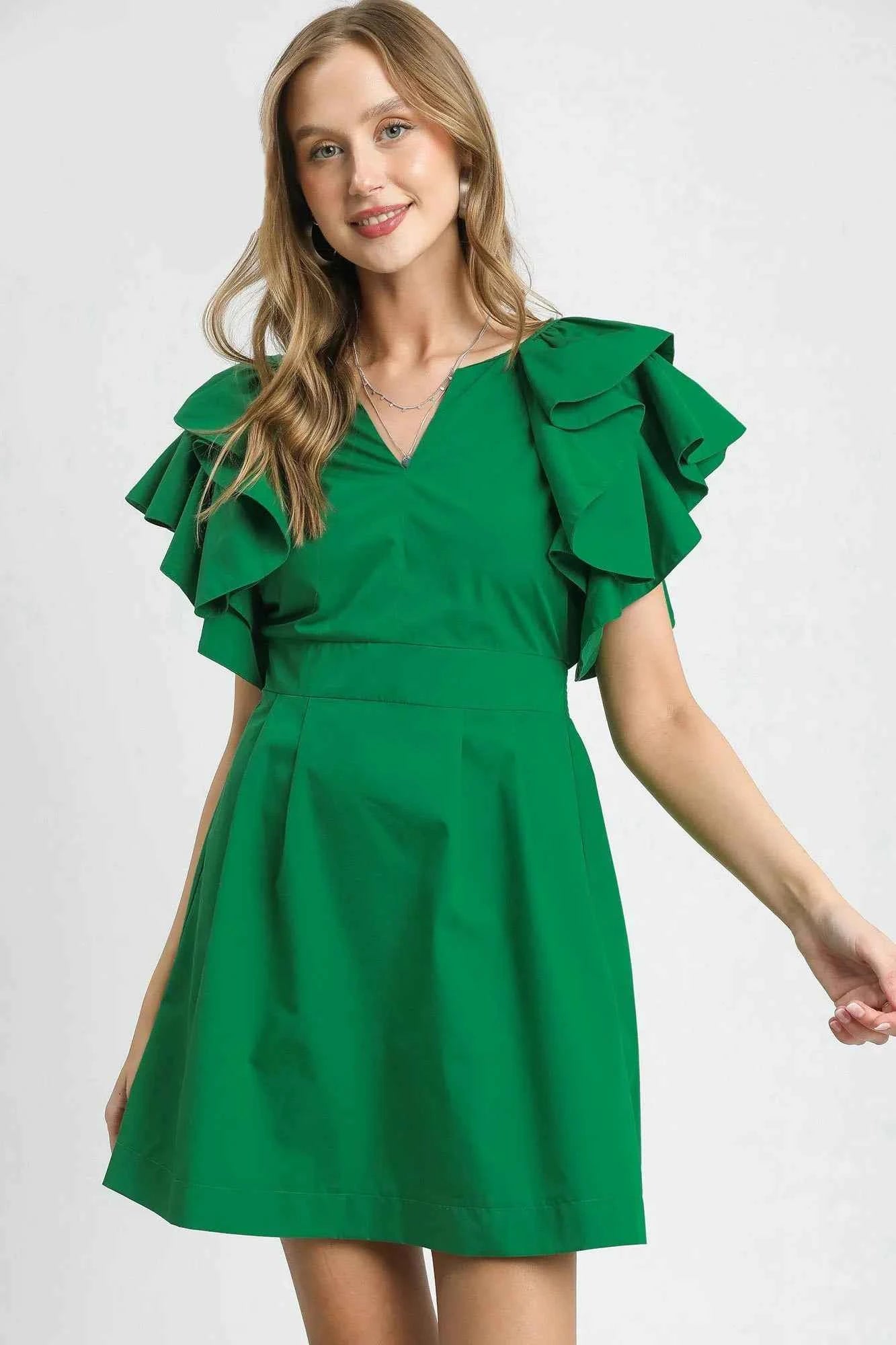 Umgee Double Ruffle Sleeve Fit and Flare Dress