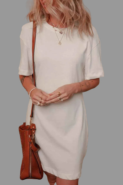 Drop Shoulder Crew Neck Shift T Shirt Dress