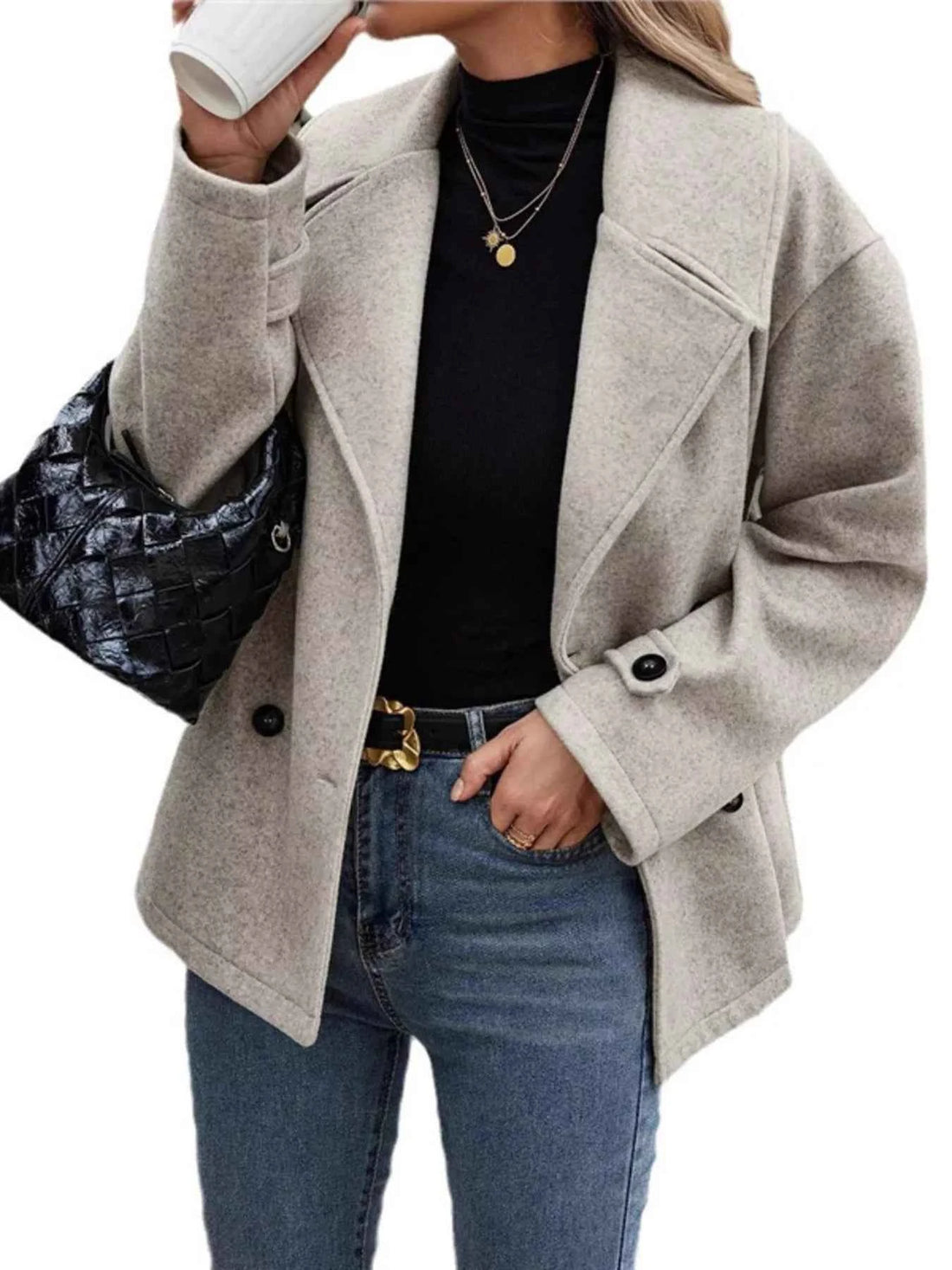 women_fashion - littlescollectionCoats JacketsDouble - Breasted Wool Blend Casual JacketWomen&