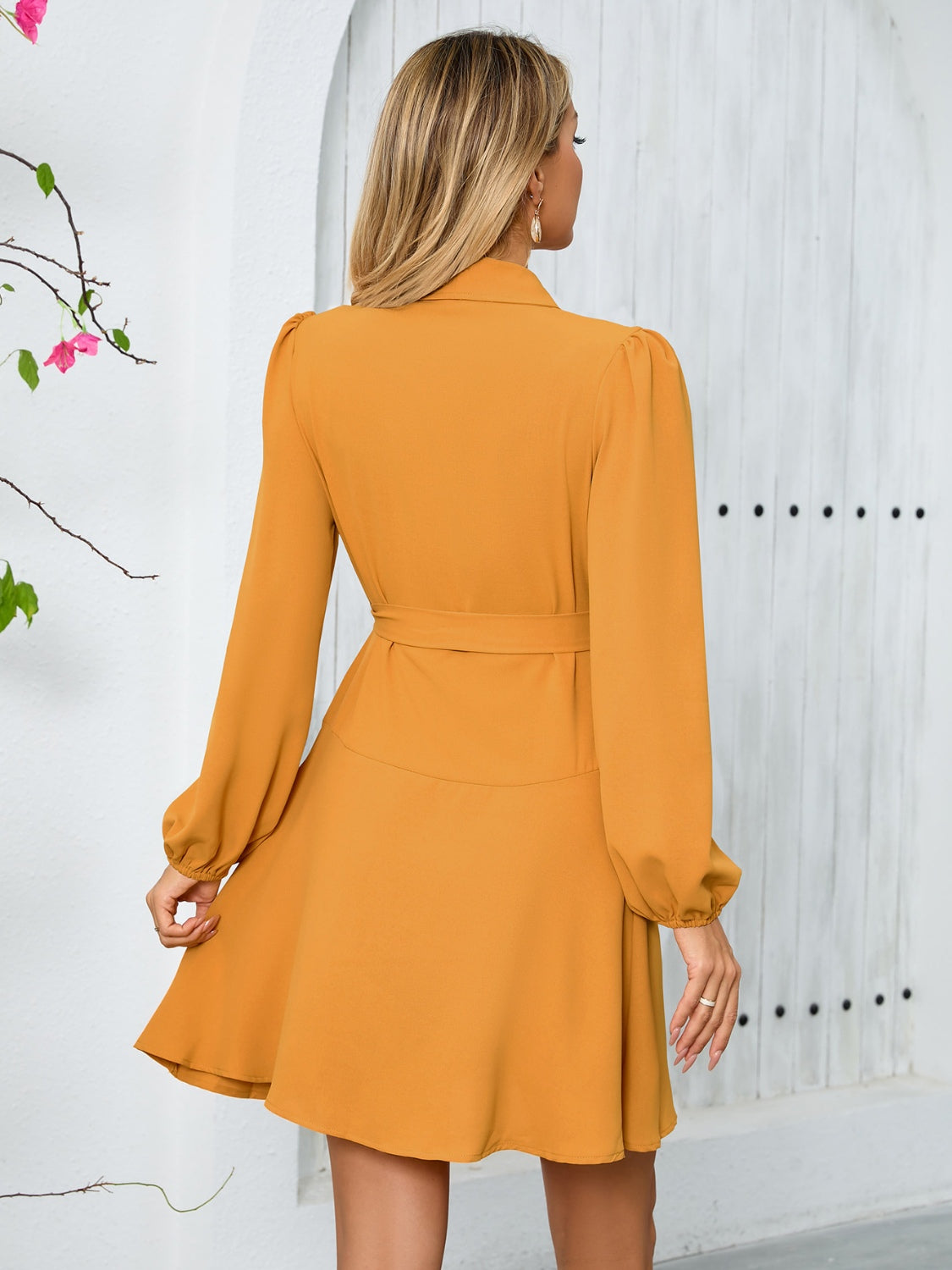 Surplice Tie Waist Long Sleeve Mini Dress - Littles Collection 
