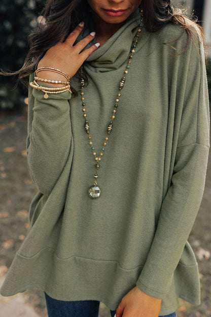 Side Slit High-Low Cowl Neck Cotton Blend Blouse - Littles Collection 