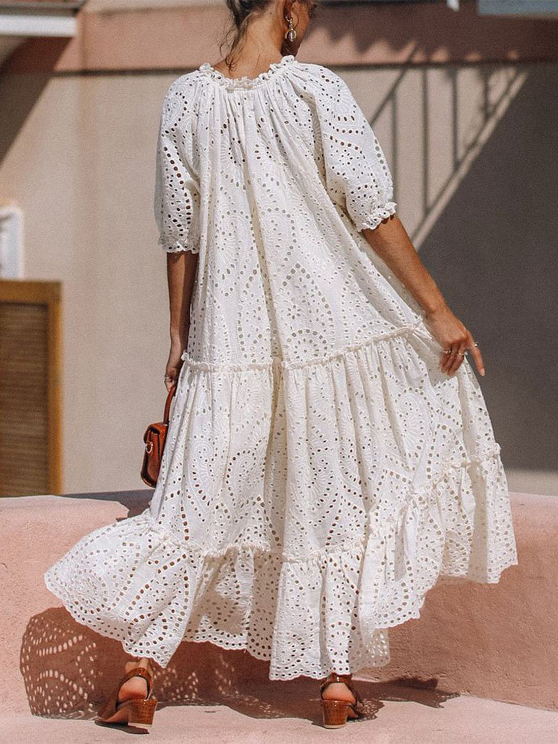 Tie Neck Half Sleeve Tiered Dress - Littles Collection 