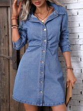 Ruched Button Up Cotton Denim Midi Dress - Littles Collection 