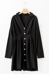 Ruched Button Up Long Sleeve Dress - Littles Collection 