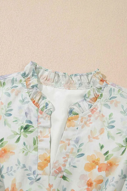 Frill Notched Puff Sleeve Dress