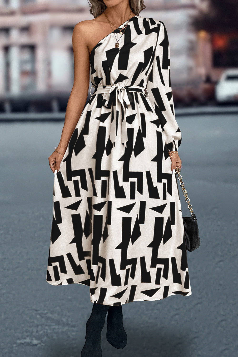 One shoulder party cotton dress