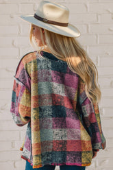 Double Take Full Size Exposed Seam Button Up Fleece Shacket - Littles Collection 