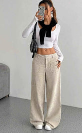 women_fashion - littlescollectionWomen pantsWide - Leg Bold Silhouette Corduroy Pantsjeans pant