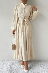 Honey Tied Button Up Balloon Sleeve Dress - Littles Collection 