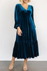 V-Neck Long Sleeve Midi Velvet Dress - Littles Collection 