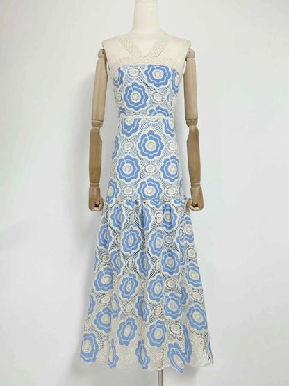 Lace Sleeveless Tiered Midi Dress