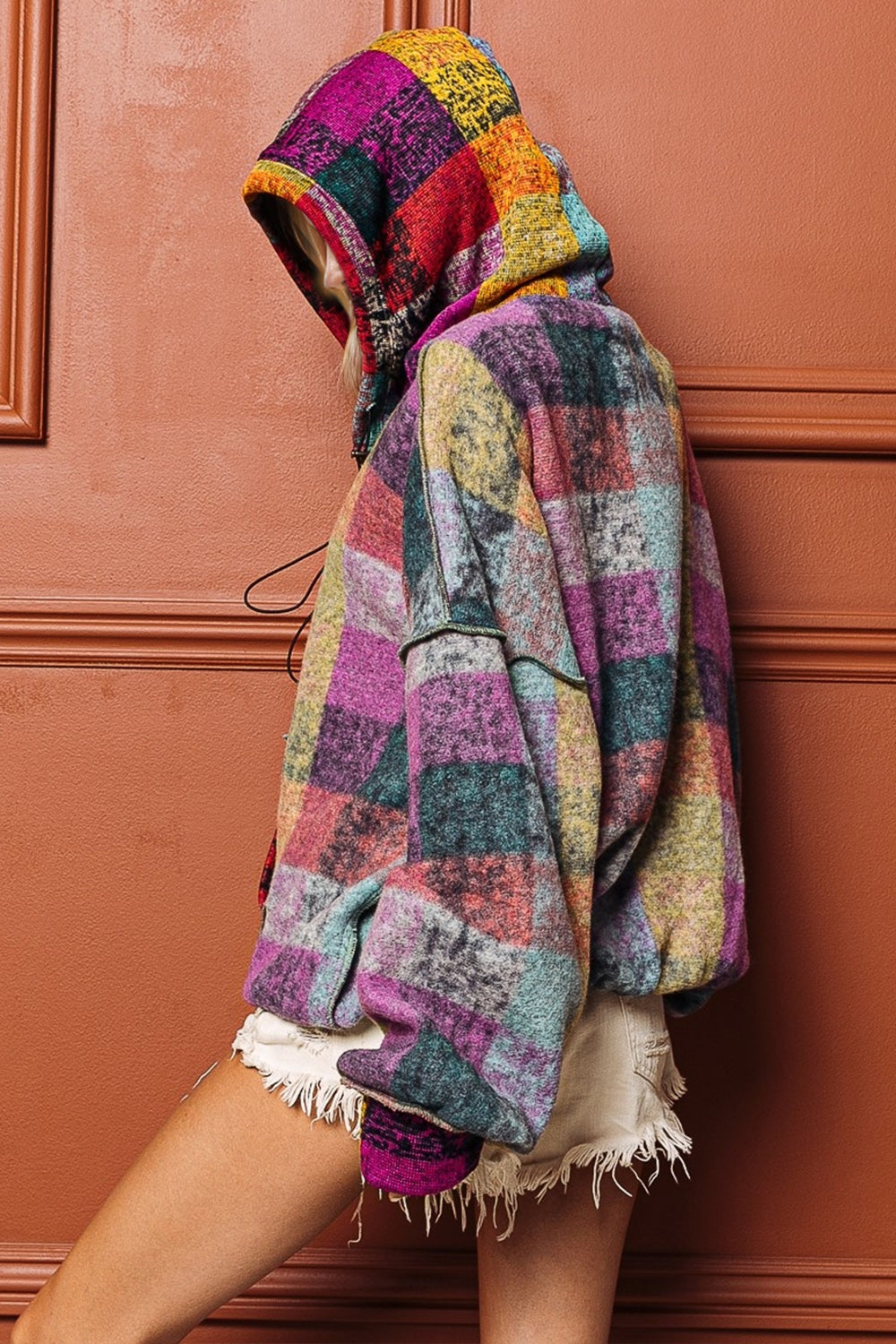 Exposed Seam Fleece Hoodie Multicoloured