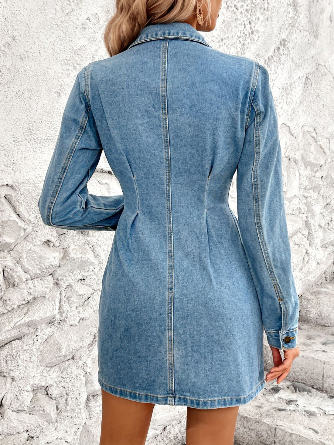 Pocketed Button Up Long Sleeve Denim Dress - Littles Collection 