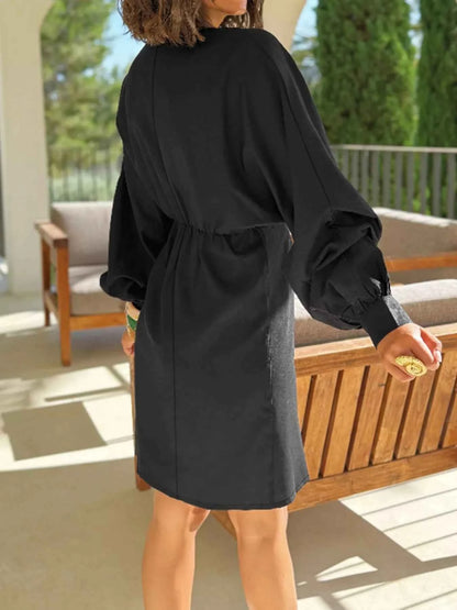 women_fashion - littlescollectionDressPlus Size Long Sleeve Wrap Mini Dress Black