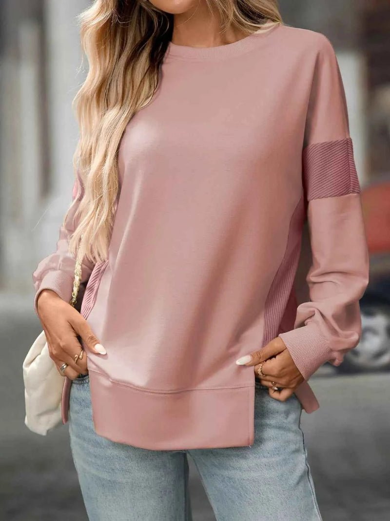 women_fashion - littlescollectionSweatshirt womenDiva Side Slit Round Neck Women Sweatshirt