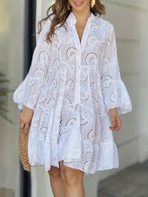 Ruffle Hem Eyelet Notched Long Sleeve Dress - Littles Collection 