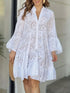 Ruffle Hem Eyelet Notched Long Sleeve Dress - Littles Collection 